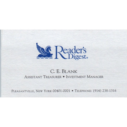 C.E. Blank Treasurer Reader's Digest Pleasantville Vintage Business Card SD8-B19