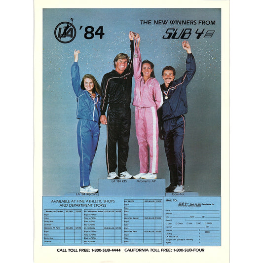 Sub 4 Sportswear LA Olympics Riptron Gore-Tex 8x11" 1983 Ad D26