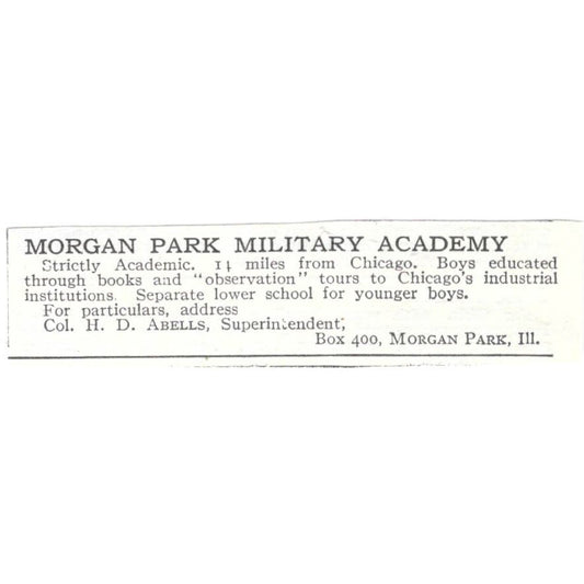 Morgan Park Military Academy H.D. Abells IL c1918 Original Advertisement AE5-SV6