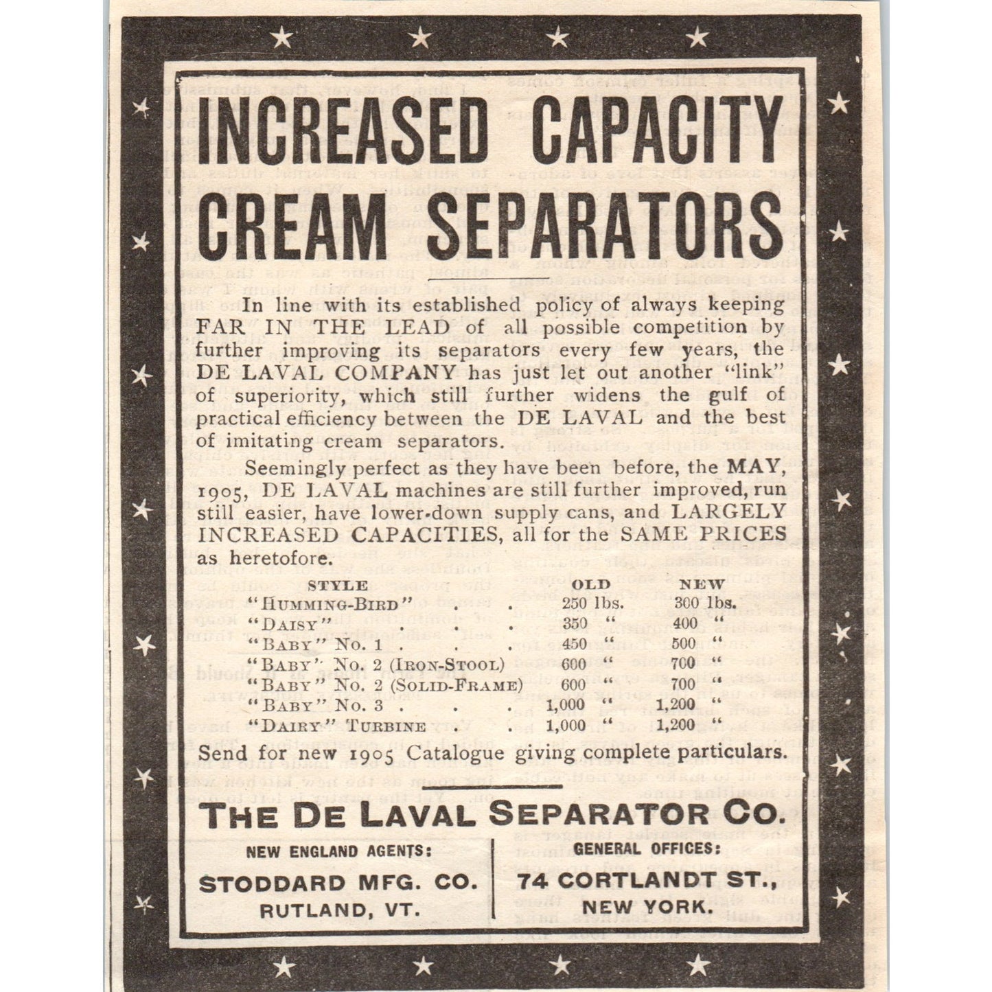 De Laval Cream Separator Co Stoddard Mfg Rutland VT 1905 Magazine Ad AF1-NEH
