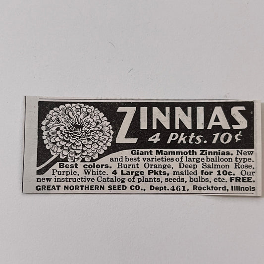 Great Northern Seed Co. Giant Mammoth Zinnias Rockford IL 1936 Ad SAG4-M4