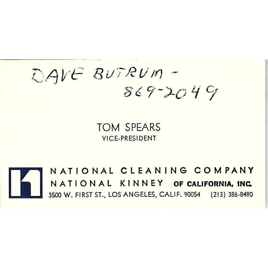 National Cleaning Company Tom Spears Los Angeles CA Vintage Business Card SF3-B9