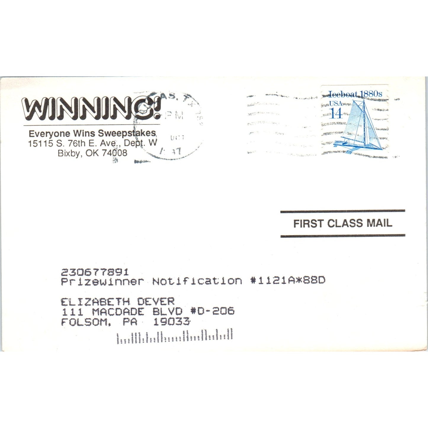 c1980s Winning Everyone Wins Sweepstakes Junk Mail Spam Ad Postal Card PD7