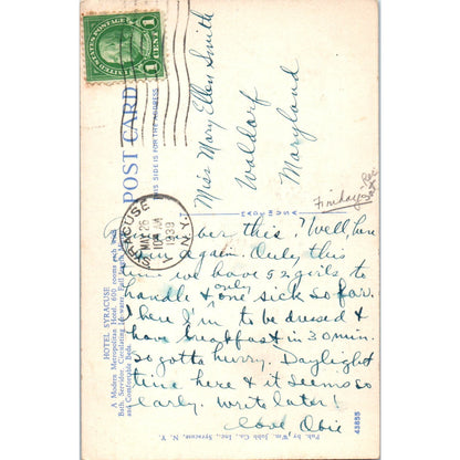1939 Hotel Syracuse, Syracuse NY Original Postcard PC9