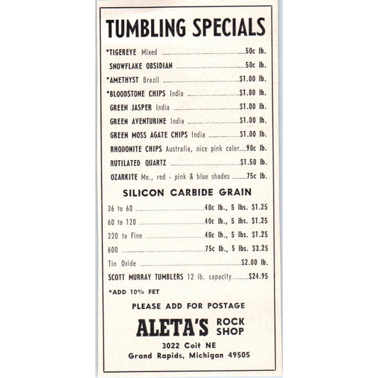 Aleta's Rock Shop Tumbling Grand Rapids Michigan 1964 Magazine Ad AB6-M2