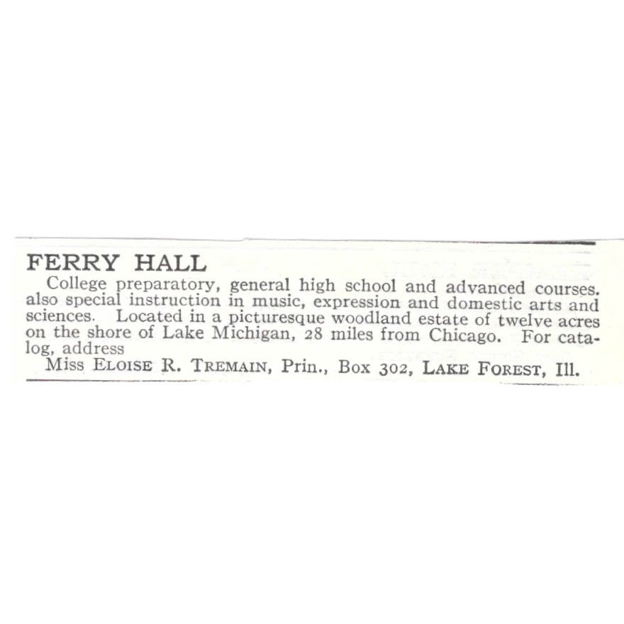 Ferry Hall Eloise R. Tremain Lake Forest IL c1918 Original Advertisement AE5-SV4