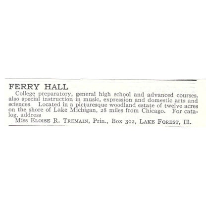 Ferry Hall Eloise R. Tremain Lake Forest IL c1918 Original Advertisement AE5-SV4