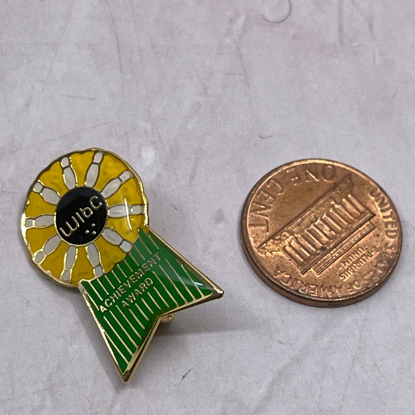 Vintage WIBC Bowling Achievement Award Enamel Pin Pinback SF4
