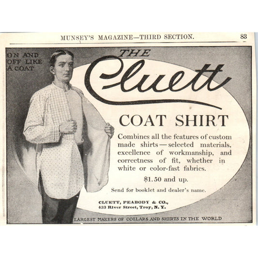 The Cluett Coat Shirt Cluett Peabody & Co Troy NY c1905 Advertisement AE7-A2