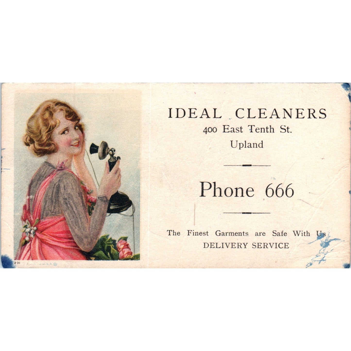 Ideal Cleaners 400 East 10th Street Upland Antique Blotter Card AF2-A4