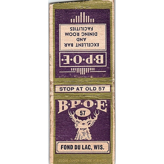 BPOE 57 Fond Du Lac WI Vintage Matchbook Cover SC7-Y8
