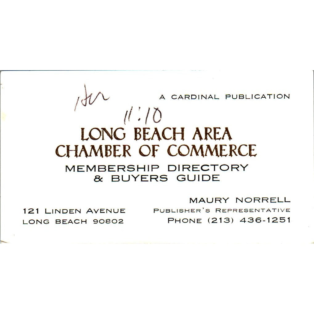 Maury Norrell Long Beach Area Chamber of Commerce Vintage Business Card SE3-B9