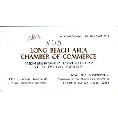 Maury Norrell Long Beach Area Chamber of Commerce Vintage Business Card SE3-B9