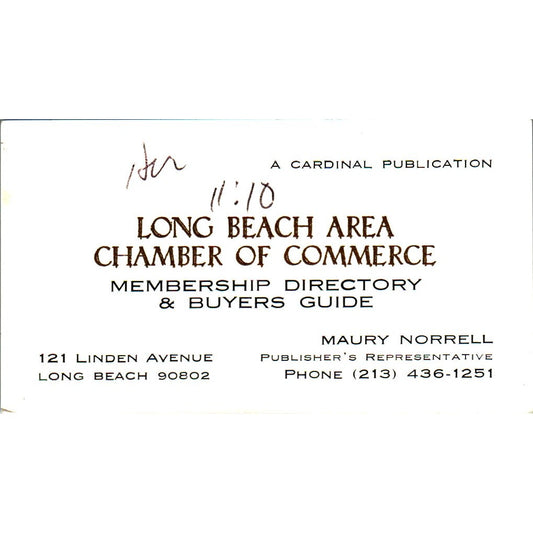 Maury Norrell Long Beach Area Chamber of Commerce Vintage Business Card SE3-B9