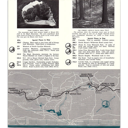 Blue Ridge Parkway North Carolina Virginia Map & 1960s Travel Brochure TH2-TB3