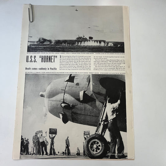 Japanese Bomb USS Hornet 2 Pages 1940s WWII Era Article V30-1