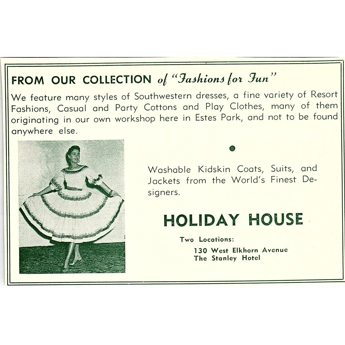 Holiday House at the Stanley Hotel 1957 Estes Park CO Ad AG4-H1