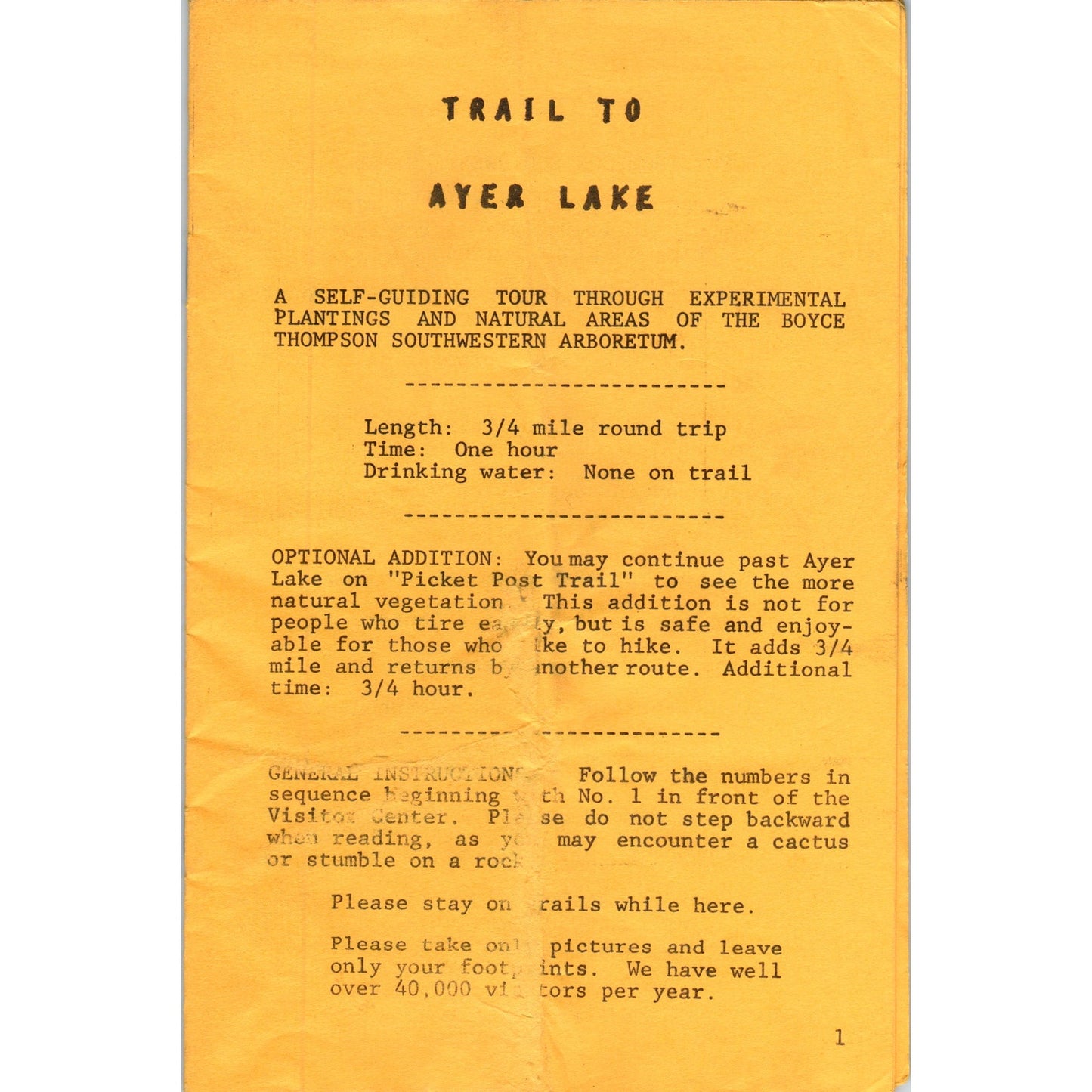 Vintage Ayer Lake Self Guiding Tour Booklet Boyce Thompson SW Arboretum H5-5