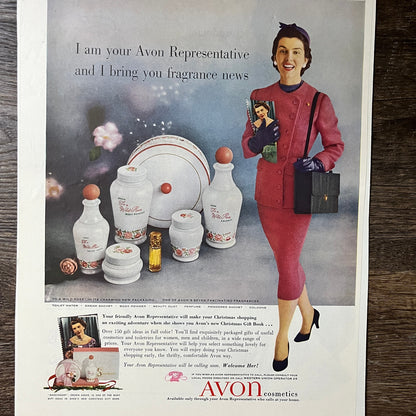 Avon Cosmetics Christmas Shopping Vintage Magazine Ad 10x14 V7