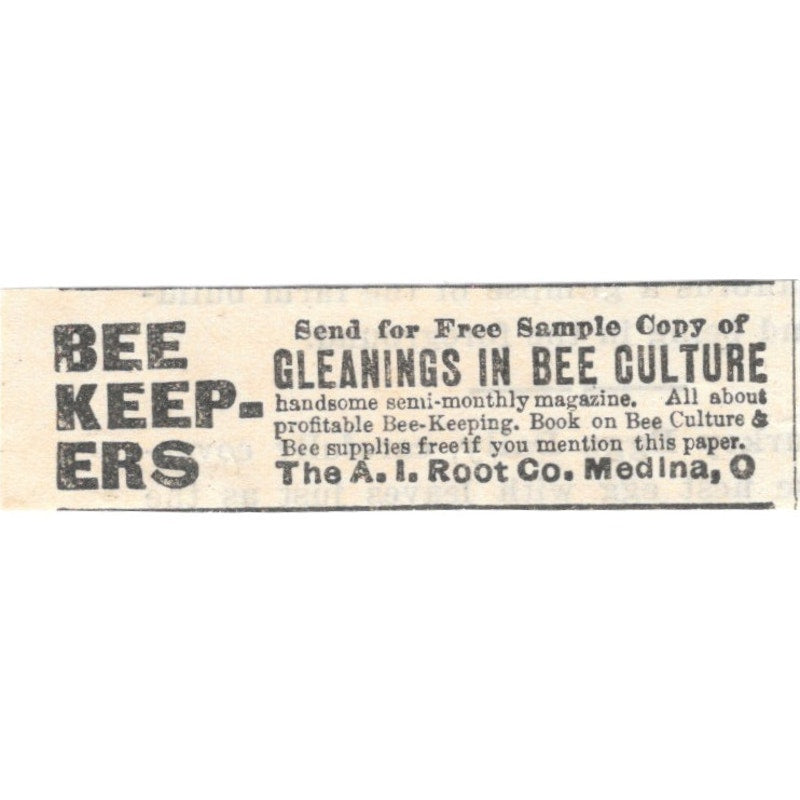 Gleanings in Bee Culture A.I. Root Co Medina OH 1905 Magazine Ad AF1-NES1