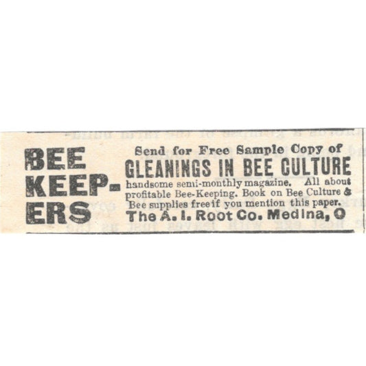 Gleanings in Bee Culture A.I. Root Co Medina OH 1905 Magazine Ad AF1-NES1