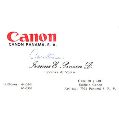 Canon Panama S.A. Ivonne E. Pinzón D. Vintage Business Card SD8-B17