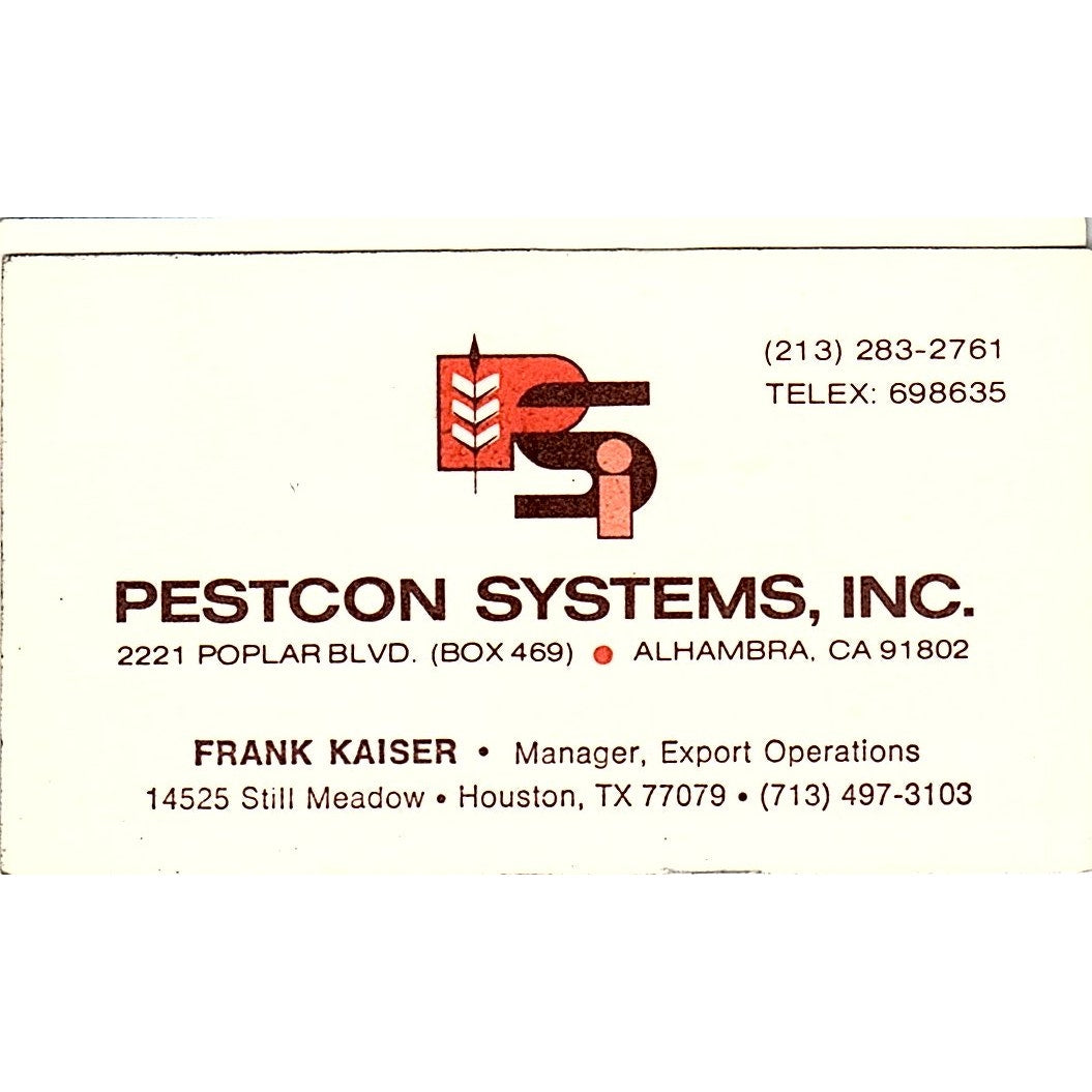 Frank Kaiser Pestcon Systems Alhambra CA Houston Vintage Business Card SC9-B4