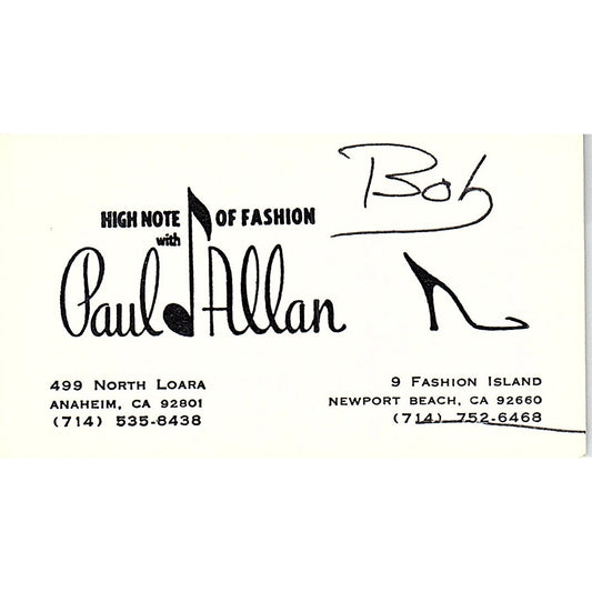 High Note of Fashion With Paul Allen Anaheim Newport Beach  Business Card SE5-B5