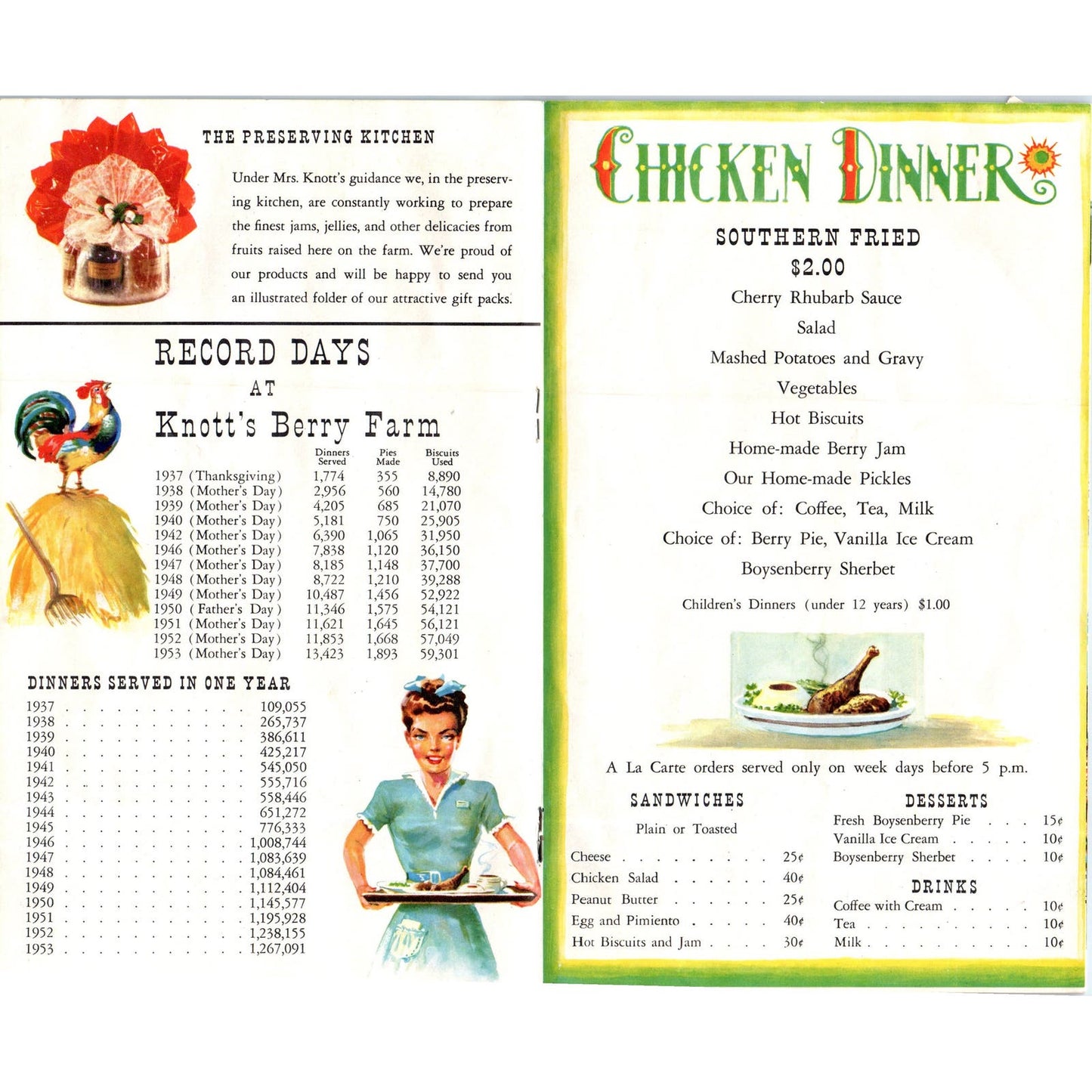 1953 Knott's Berry Farm Menu and Travel Guide Book Buena Park CA AE8