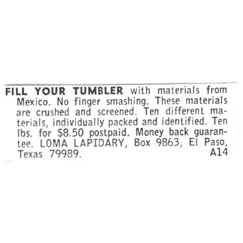 Loma Lapidary Specimens El Paso Texas 1972 Ad AF8-S12