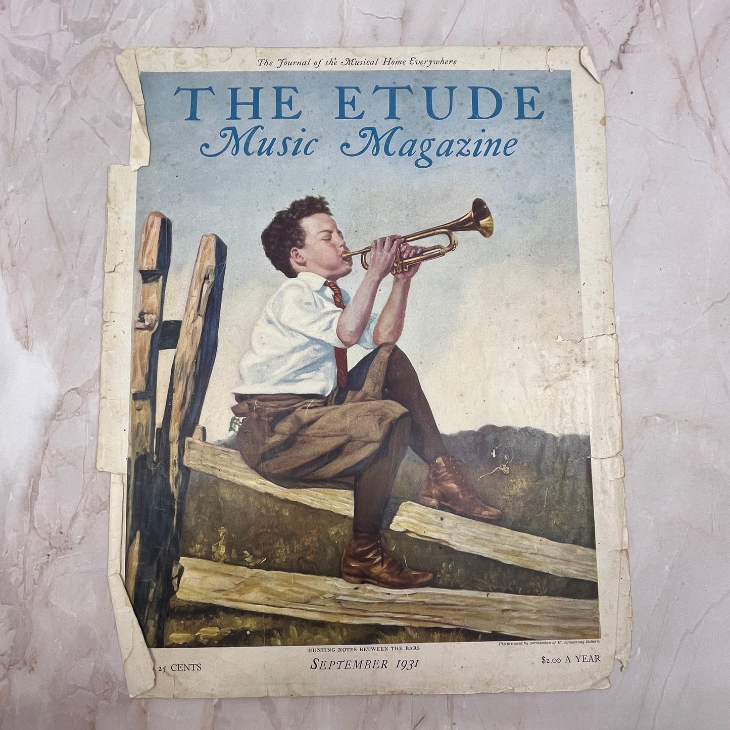 1931 Sept The Etude Magazine Cover Only - Child Playing Trumpet FL6-1