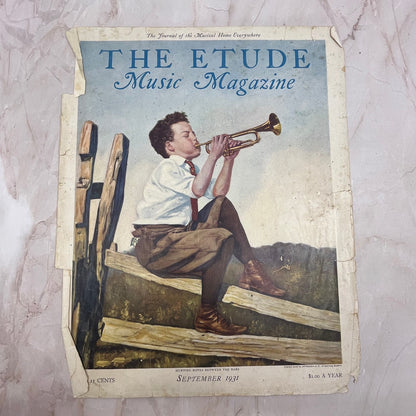 1931 Sept The Etude Magazine Cover Only - Child Playing Trumpet FL6-1