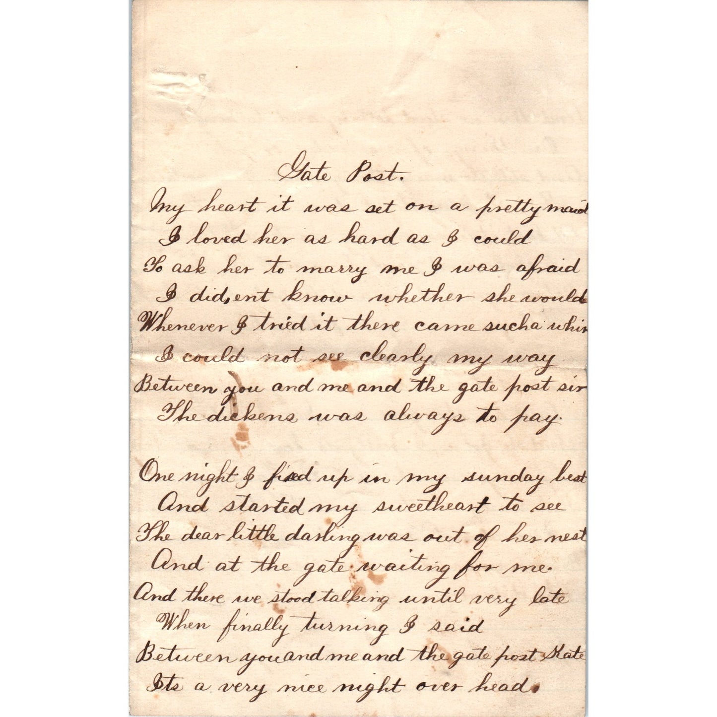 1870s Handwritten Poetry Gate Post Poem George W. Leaman Soudersburg PA D20