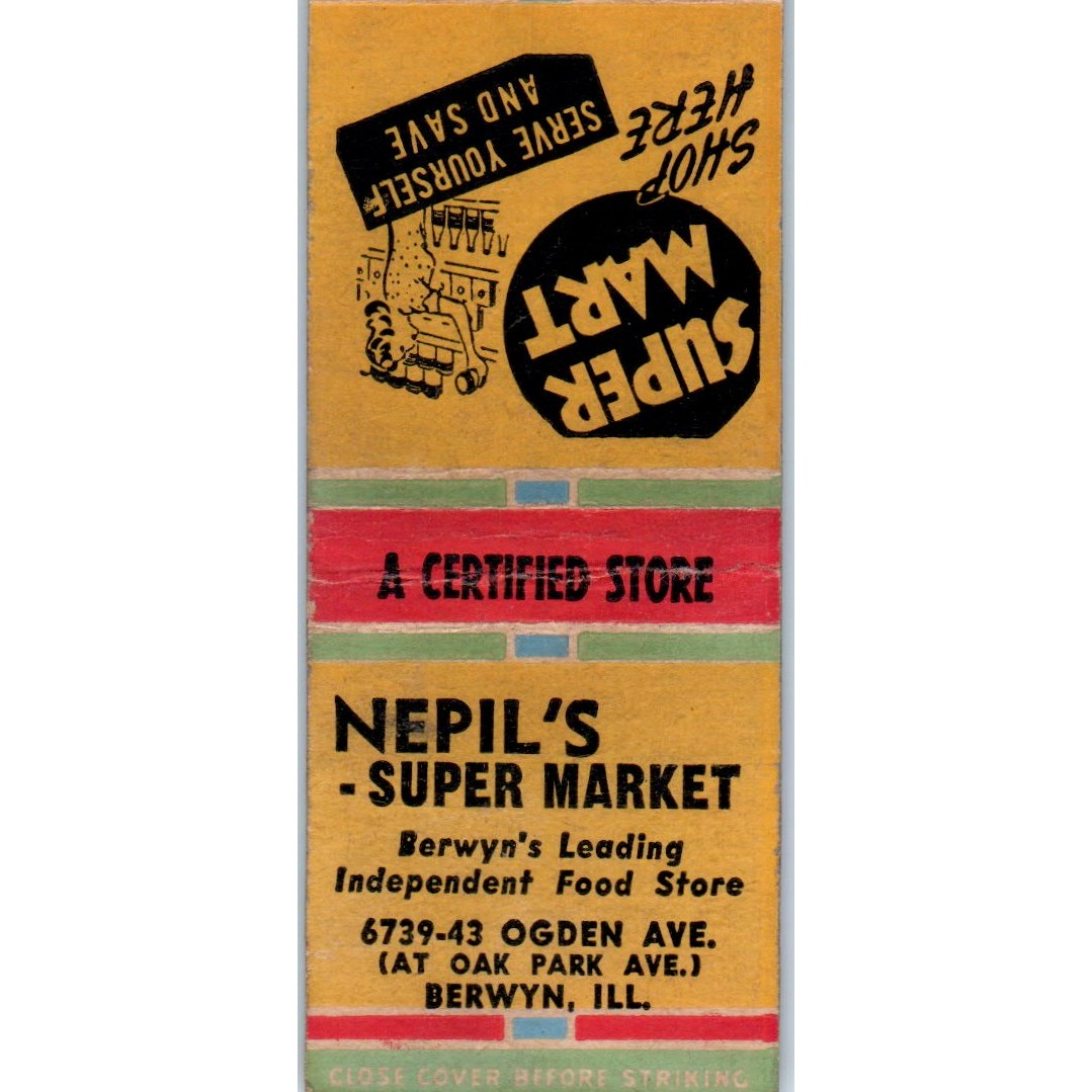 Nepil's Super Market Berwyn IL Vintage Matchbook Cover SD2-Y3