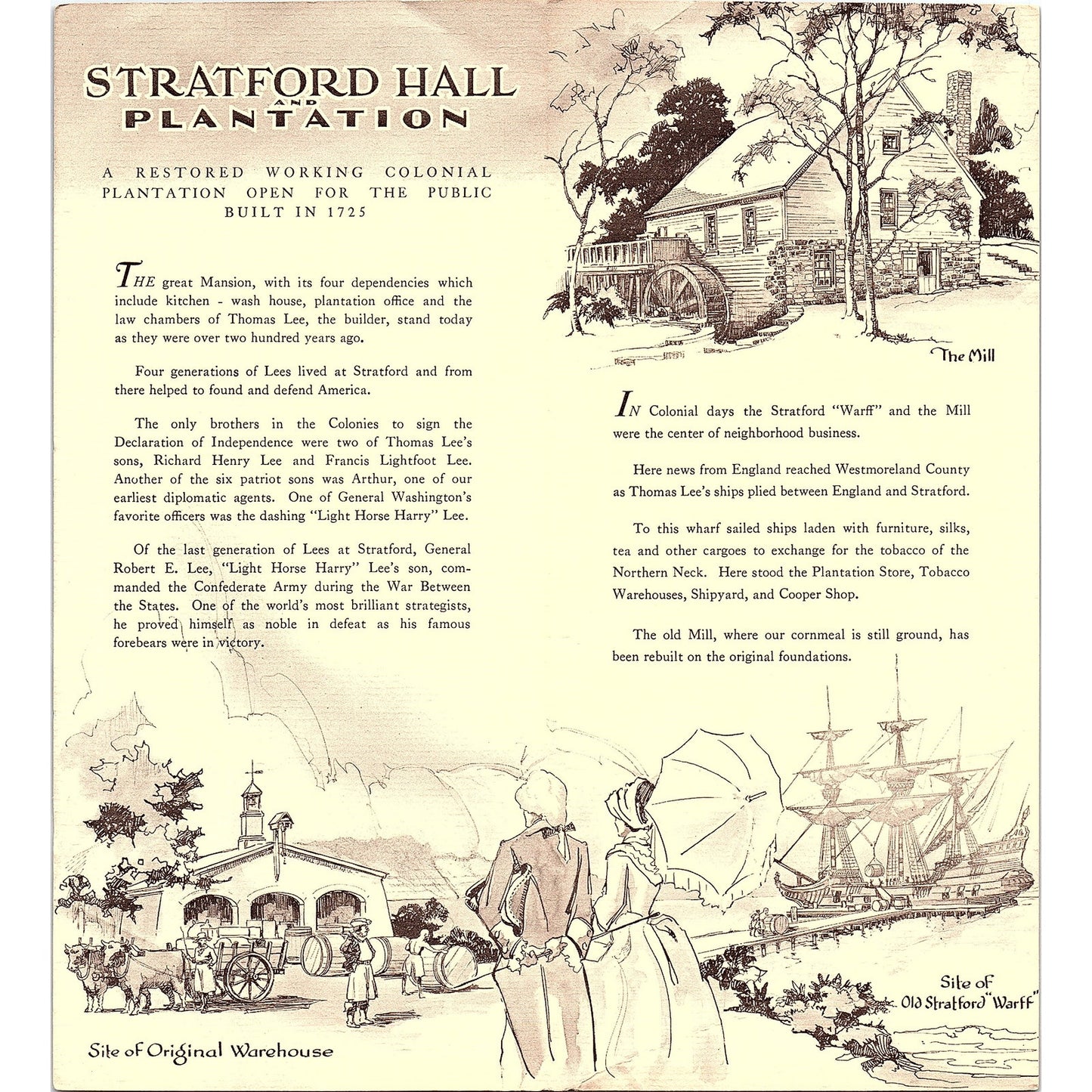 Stratford Hall Westmoreland County VA 1960s Travel Brochure TH2-TB3