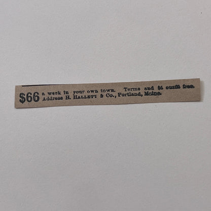 H. Hallett & Co Make $66 Per Week Portland Maine 1878 Ad AG2-M16