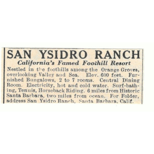 San Ysidro Ranch Santa Barbara CA 1924 Magazine Ad AD8-O4