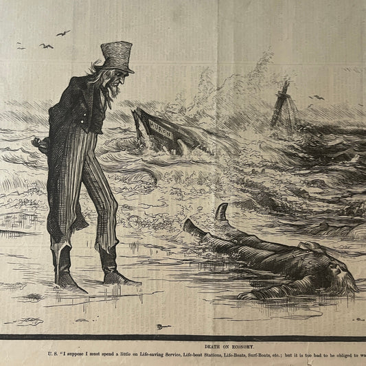 Harper's Weekly Death on Economy Uncle Sam Satire Engraving 1877 Dec 29 V1-7