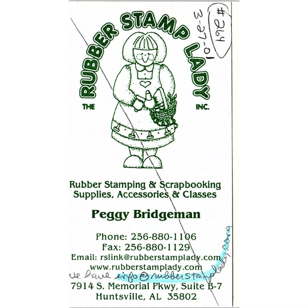 Peggy Bridgeman Rubber Stamp Lady Huntsville AL Vintage Business Card SC9-B10