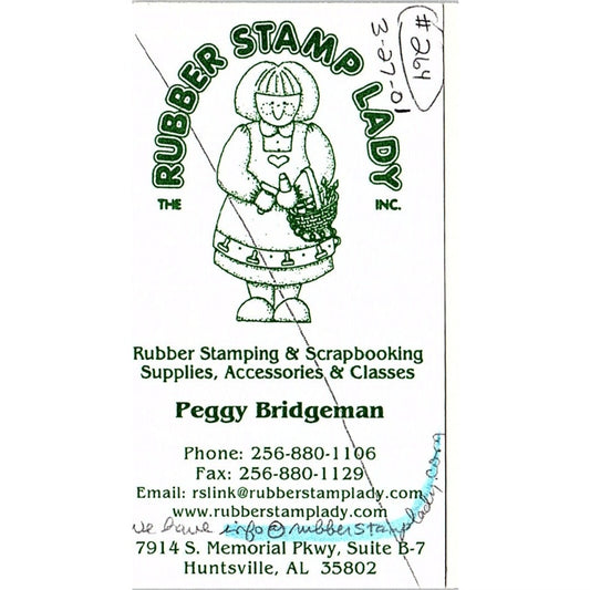 Peggy Bridgeman Rubber Stamp Lady Huntsville AL Vintage Business Card SC9-B10