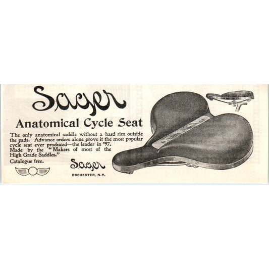 Sager Anatomical Bicycle Seat Rochester NY c1905 Original Advertisement AE7-A3