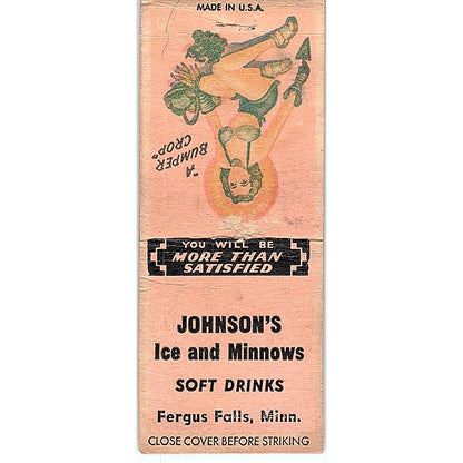 Johnson's Ice & Minnows Fergus Falls MN Pinup Vintage Matchbook Cover SC7-Y5