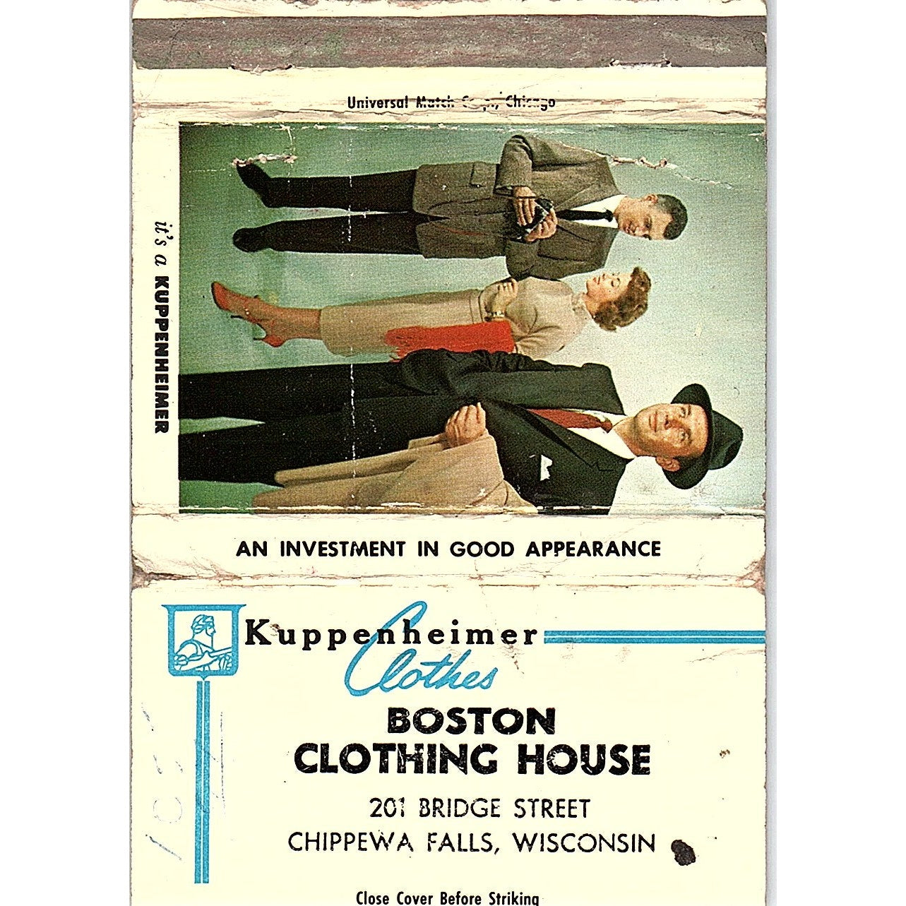Kuppenheimer Clothes Boston Clothing House Chippewa Falls Large Matchbook ML1-7