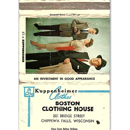 Kuppenheimer Clothes Boston Clothing House Chippewa Falls Large Matchbook ML1-7