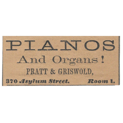 Pratt & Griswold Pianos Asylum Street Hartford 1886 Newspaper Ad AF7-SS7