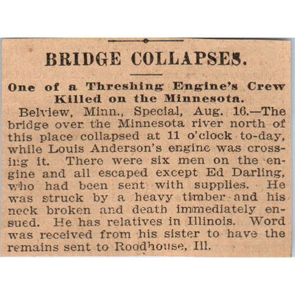 Belview MN Bridge over Minnesota River Collapses 1898 Newspaper Ad AF2-Q3