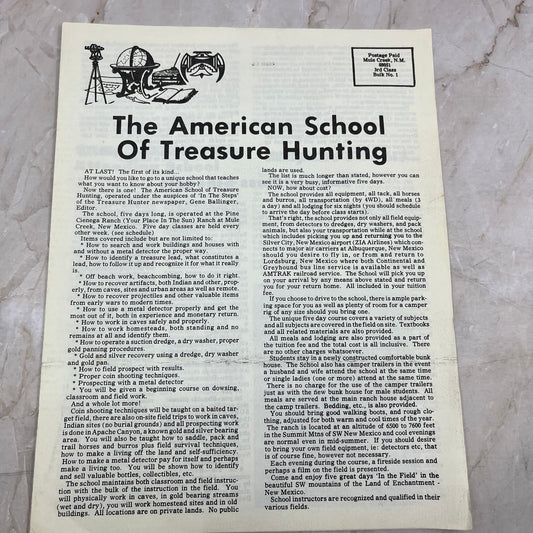 1980 - The American School of Treasure Hunting Preview Leaflet M11