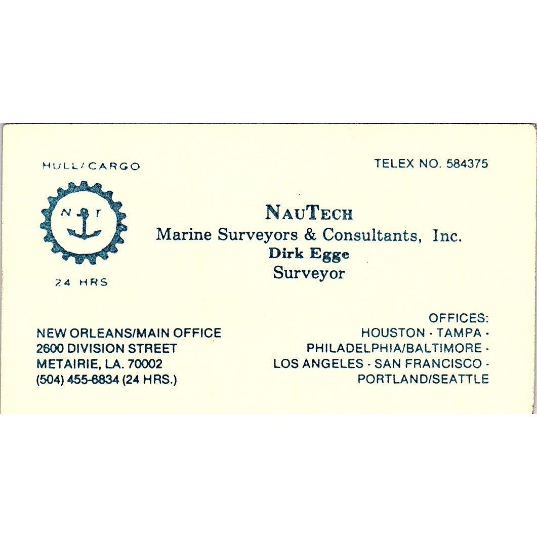 Nautech Marine Surveyors & Consultants, Inc. Dirk Egge Metairie LA Card SSB4-B13