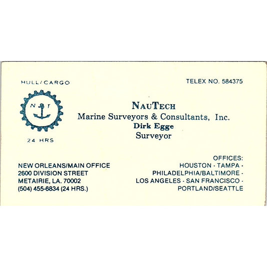 Nautech Marine Surveyors & Consultants, Inc. Dirk Egge Metairie LA Card SSB4-B13