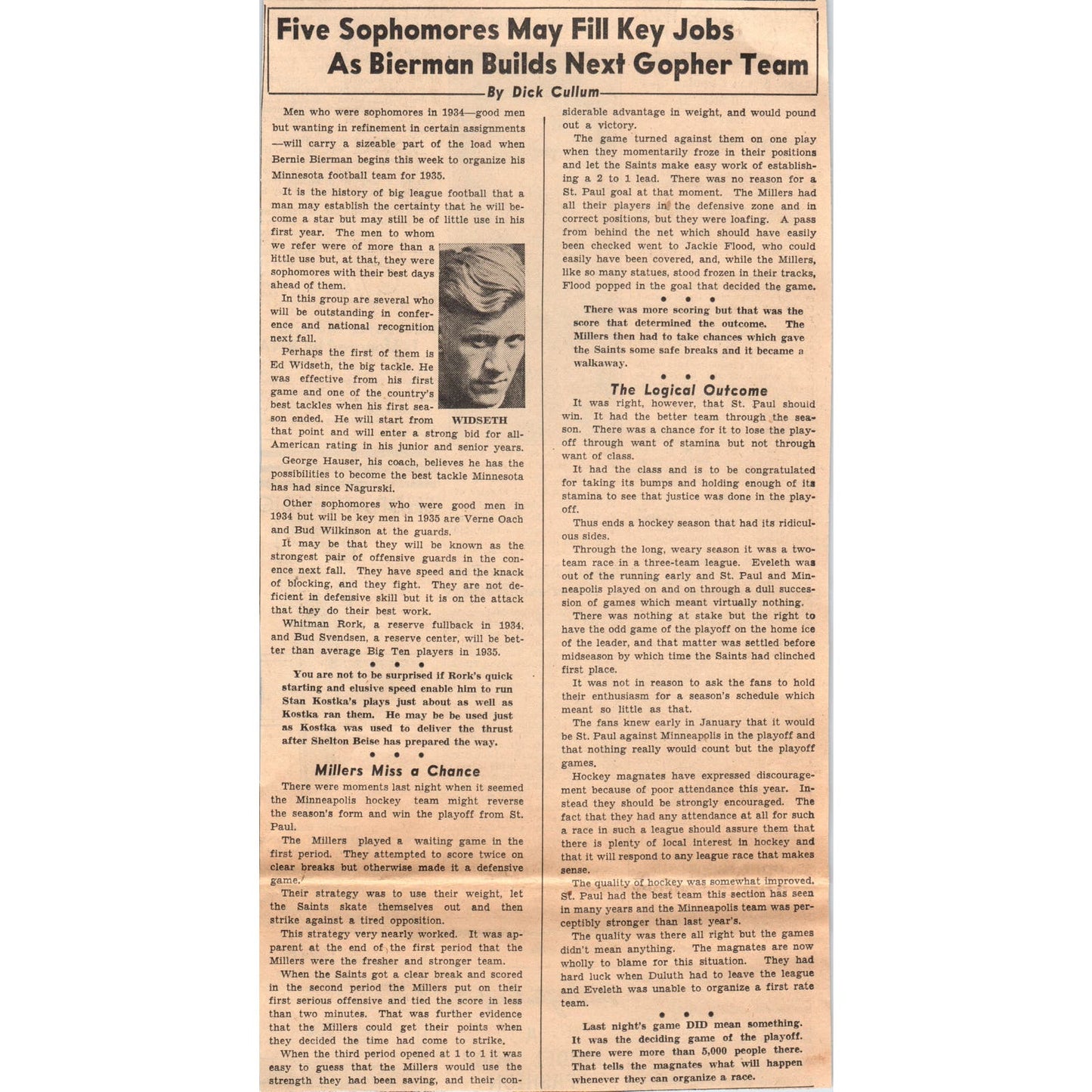Bierman Builds MN Gophers Football Team 1935 Minneapolis Journal Article AE7-N3